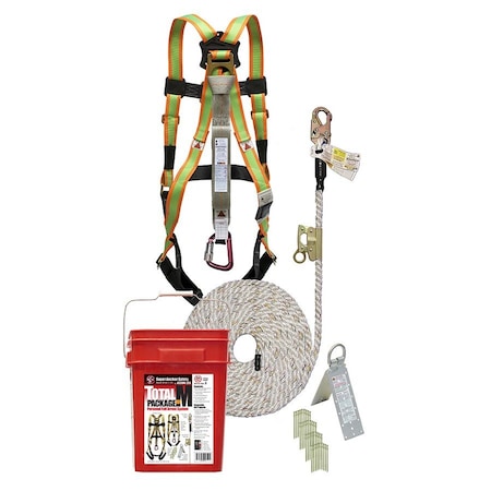 Super Anchor Safety Total Package Value Bucket Kit: 50ft Value Lifeline w/Integral Adjuster+6008-HS Small Harness 4039M-50S